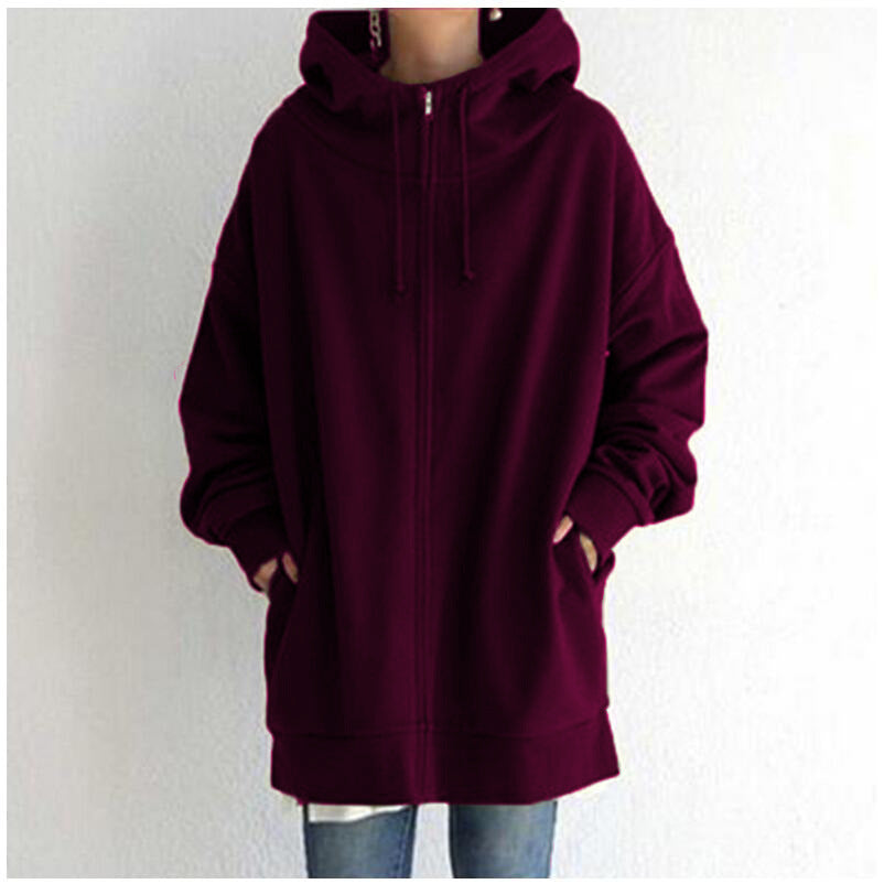 Women's Fuzzy Hoodies Long Sport Pullover Hoodie Full-Zip Hoodie Sweatshirt Trench Coat fashion novaa Dark purple 3XL