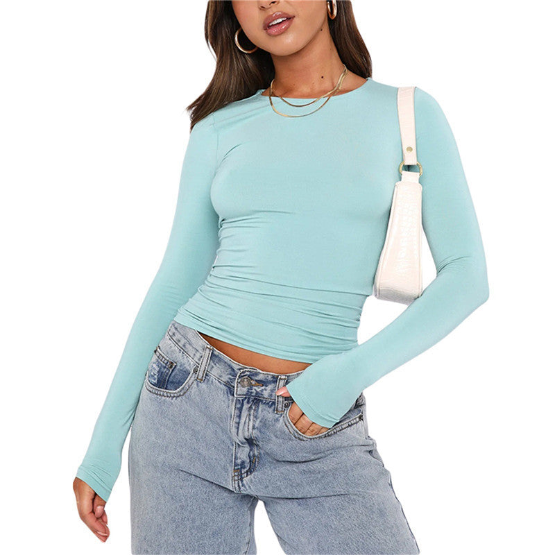 Women's Clothing Fashion Slim Long-sleeved Pullovers Tops Solid Causal Fit Shirts dress fashion novaa Color42 L