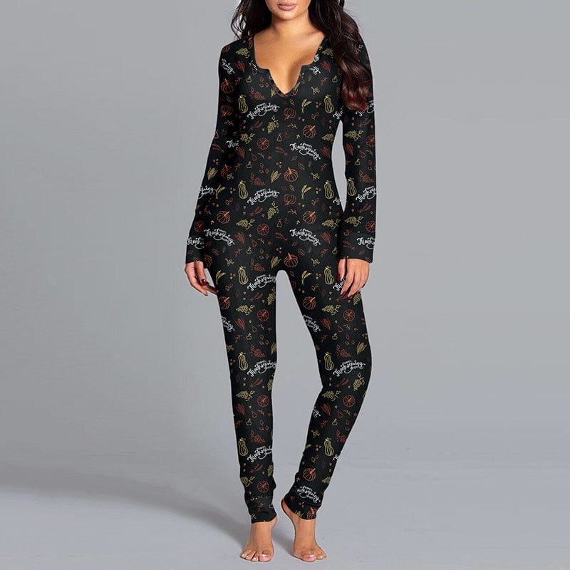 Halloween Printed Jumpsuit Long Sleeve Home Pajamas Casual Trousers Women's Cos Clothing dress fashion novaa BKAO005 L