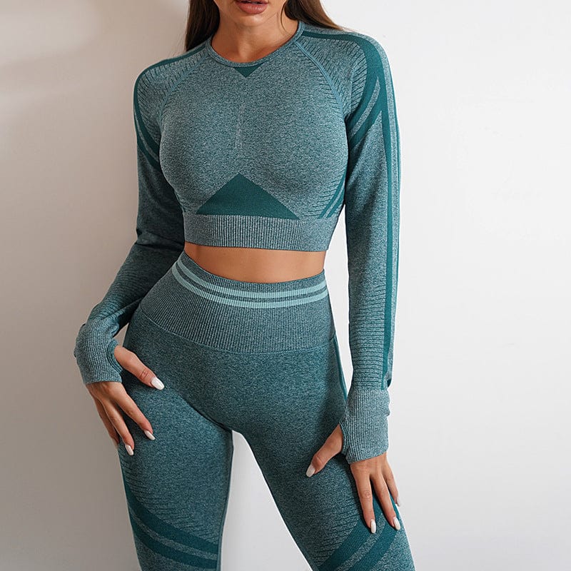Seamless Yoga Pants Sports Gym Fitness Leggings Or Long Sleeve Tops Outfits Butt Lifting Slim Workout Sportswear Clothing dress fashion novaa Dark Green Long Sleeve L