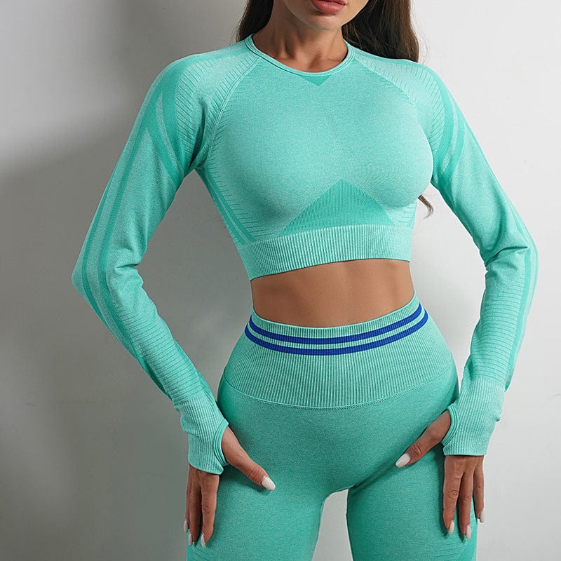 Seamless Yoga Pants Sports Gym Fitness Leggings Or Long Sleeve Tops Outfits Butt Lifting Slim Workout Sportswear Clothing dress fashion novaa Green Long Sleeve L