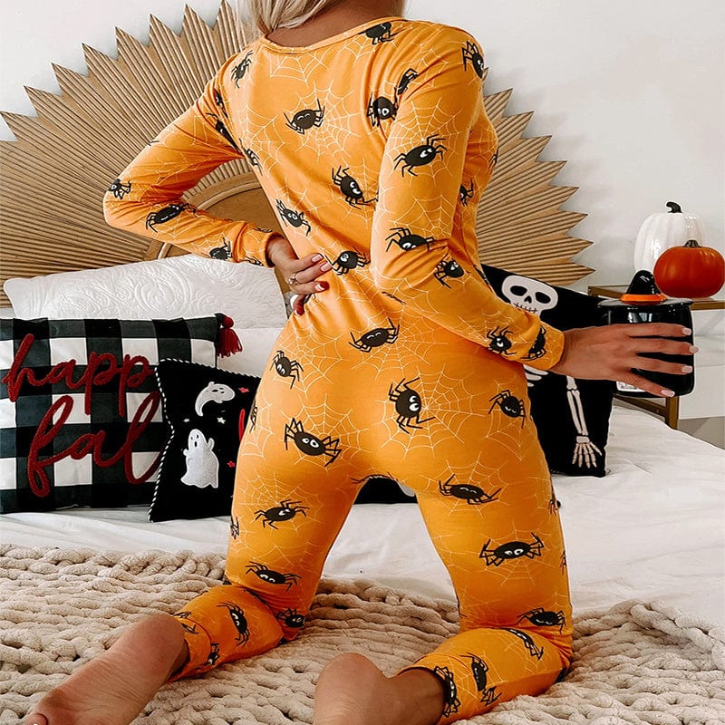 Halloween Printed Jumpsuit Long Sleeve Home Pajamas Casual Trousers Women's Cos Clothing dress fashion novaa