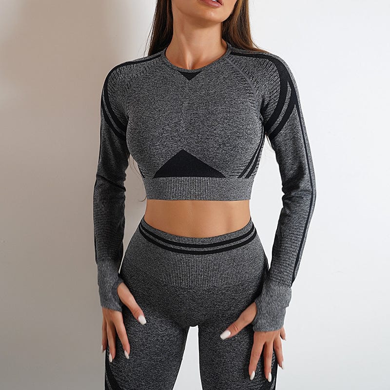 Seamless Yoga Pants Sports Gym Fitness Leggings Or Long Sleeve Tops Outfits Butt Lifting Slim Workout Sportswear Clothing dress fashion novaa Hemp Grey Long Sleeve L