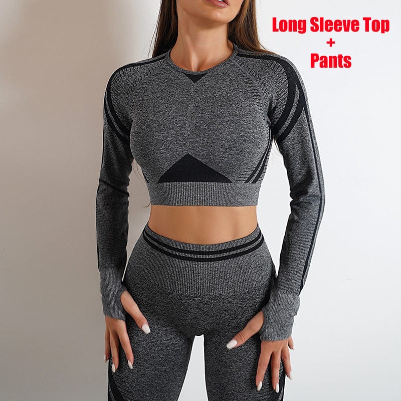 Seamless Yoga Pants Sports Gym Fitness Leggings Or Long Sleeve Tops Outfits Butt Lifting Slim Workout Sportswear Clothing dress fashion novaa Hemp Grey Suit L