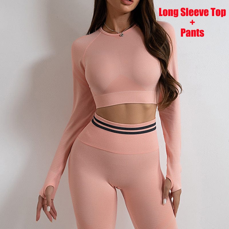 fashion novaa dress Pink / Suit / L Seamless Yoga Pants Sports Gym Fitness Leggings Or Long Sleeve Tops Outfits Butt Lifting Slim Workout Sportswear Clothing