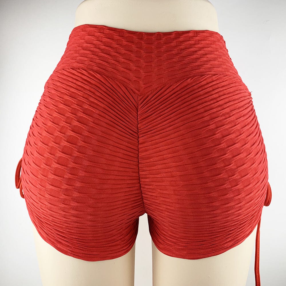 Drawstring Shorts Textured Butt Lift Gym Workout Slim Jogging Fitness Yoga Leggings Shorts dress fashion novaa Red L