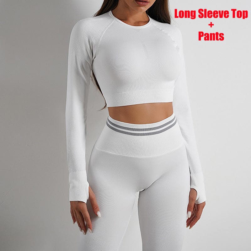 fashion novaa dress White / Suit / L Seamless Yoga Pants Sports Gym Fitness Leggings Or Long Sleeve Tops Outfits Butt Lifting Slim Workout Sportswear Clothing