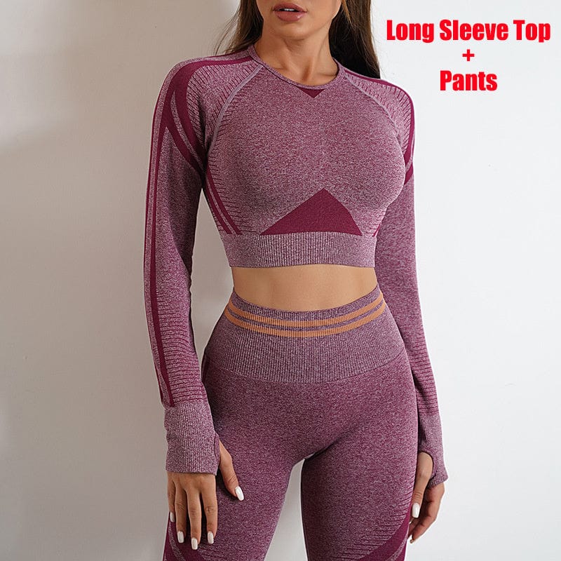 fashion novaa dress Wine Red / Suit / L Seamless Yoga Pants Sports Gym Fitness Leggings Or Long Sleeve Tops Outfits Butt Lifting Slim Workout Sportswear Clothing