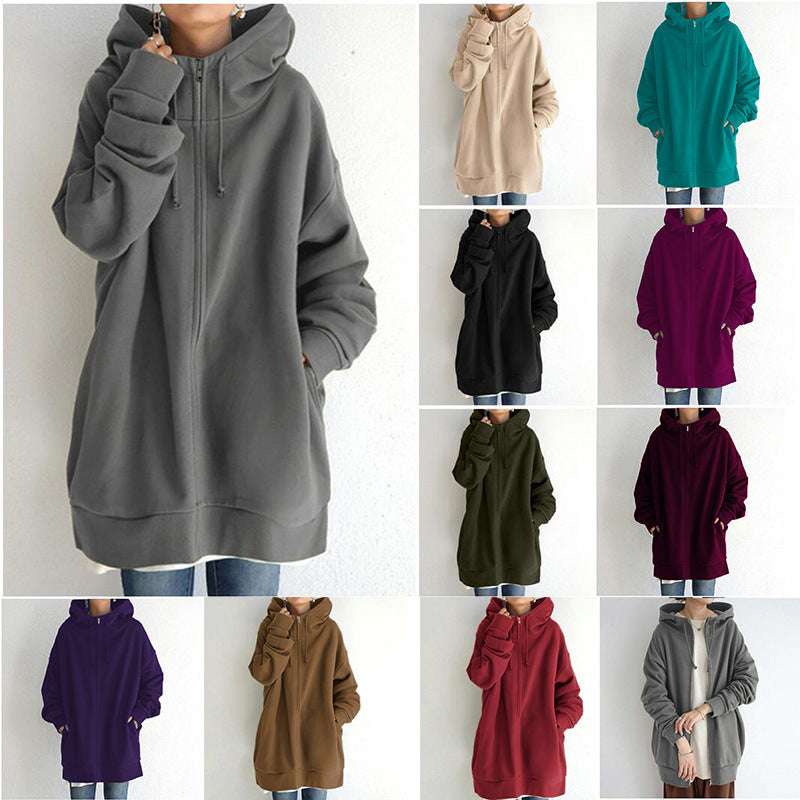 Women's Fuzzy Hoodies Long Sport Pullover Hoodie Full-Zip Hoodie Sweatshirt Trench Coat fashion novaa