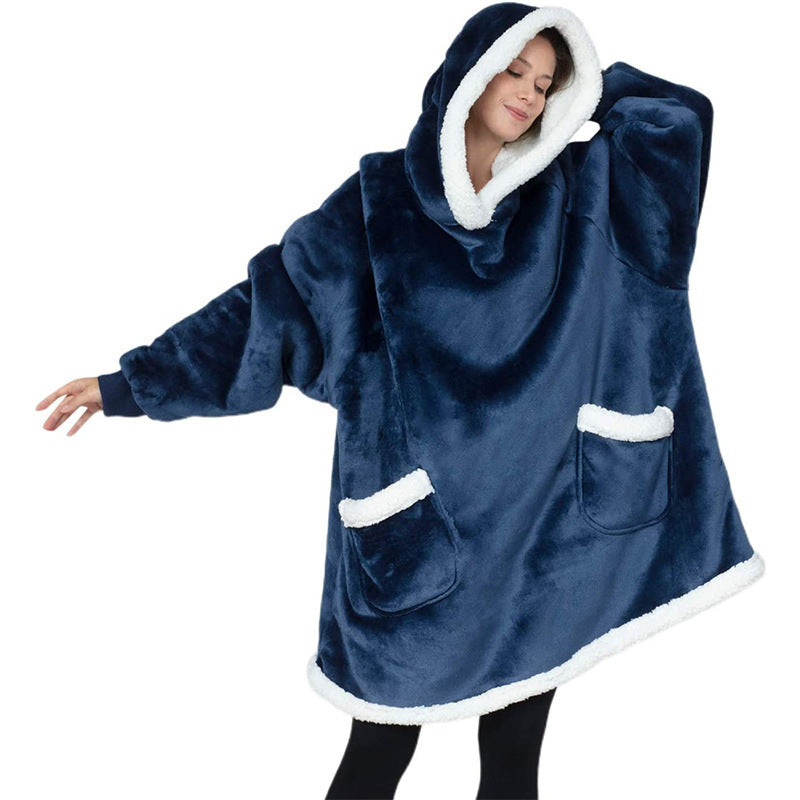 Winter TV Hoodie Blanket Winter Warm Home Clothes Women Men Oversized Pullover With Pockets dress fashion novaa Short navy blue One Size
