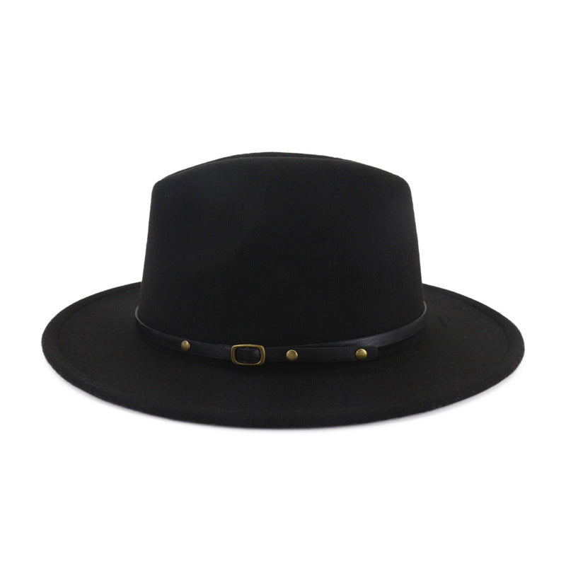 European And American Popular Woolen Top Color Matching Flat Brim Fedora Jazz Hat hat VISMERA