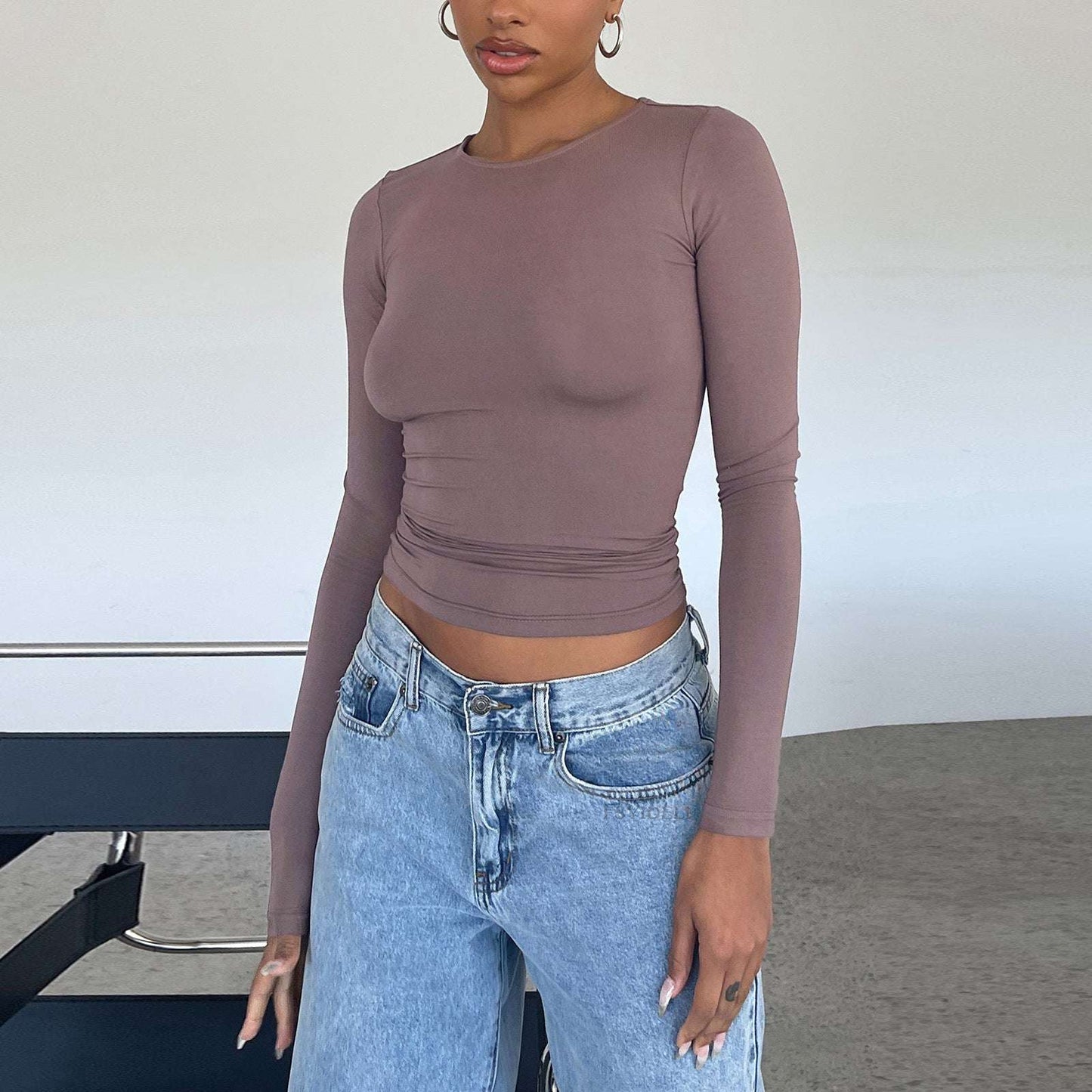 Women's Clothing Fashion Slim Long-sleeved Pullovers Tops Solid Causal Fit Shirts dress fashion novaa