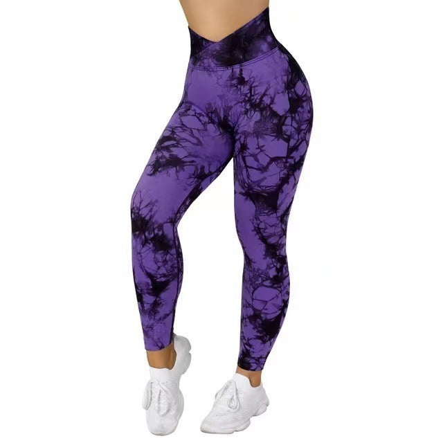 Seamless Tie Dye Leggings Women Yoga Pants Push Up Sport Fitness Running Gym Leggings Yoga Pants fashion novaa Purple L