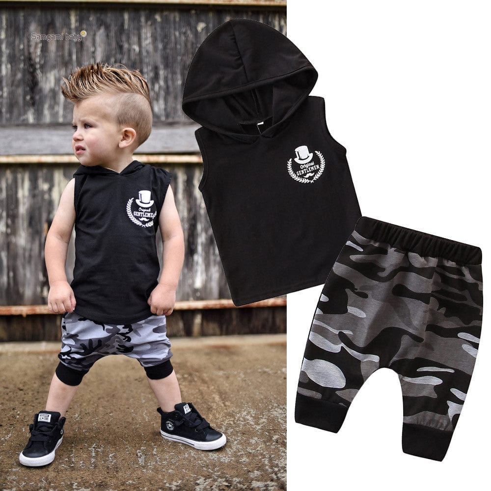 2PCS Toddler Kids Baby Boy Sleeveless Hooded Clothes T-shirt Tops Camo Pants Outfits kids fashion novaa