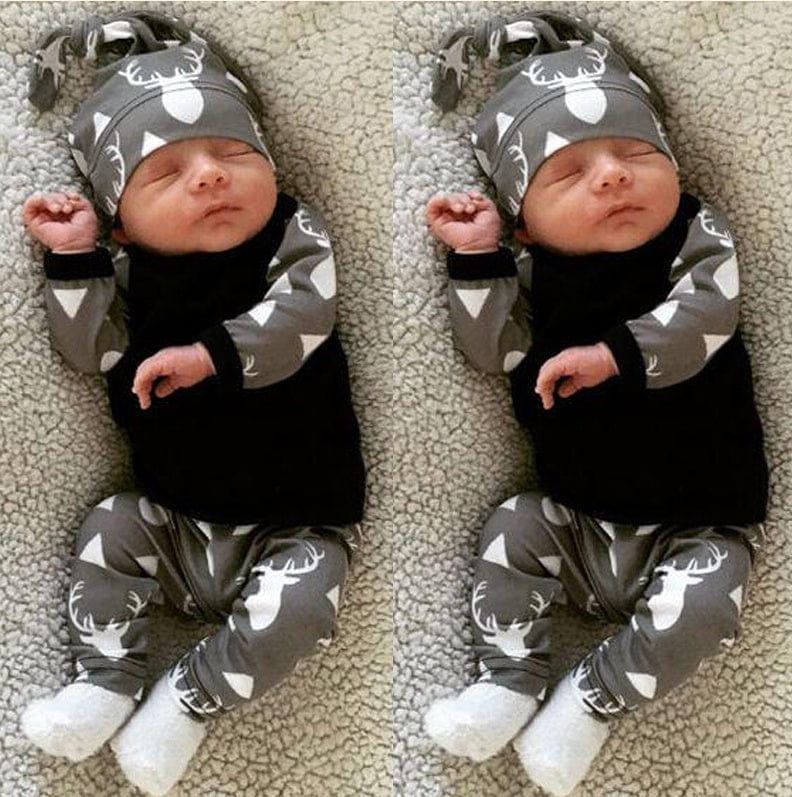 Autumn Cute Newborn Baby Girl Boy Clothes Deer Tops T Shirt Long Sleeve Pants Casual Hat 3pcs Outfits Set Autumn kids fashion novaa 70cm 0 6M