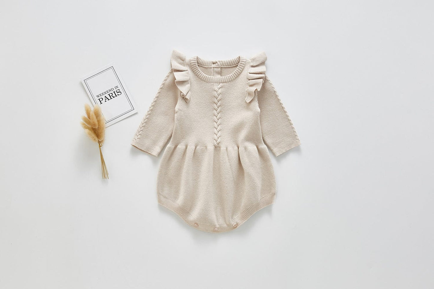 Small flying sleeve knitted baby one piece clothes kids fashion novaa Apricot Color 100cm