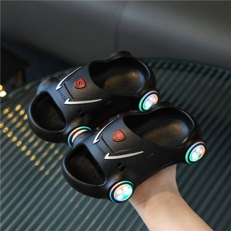 Kids Glowing Slippers Cartoon Car Sandals Children Sandals Anti Slip Boys Girls Luminous Slippers Summer Beach Shoes kids fashion novaa Black 20or21