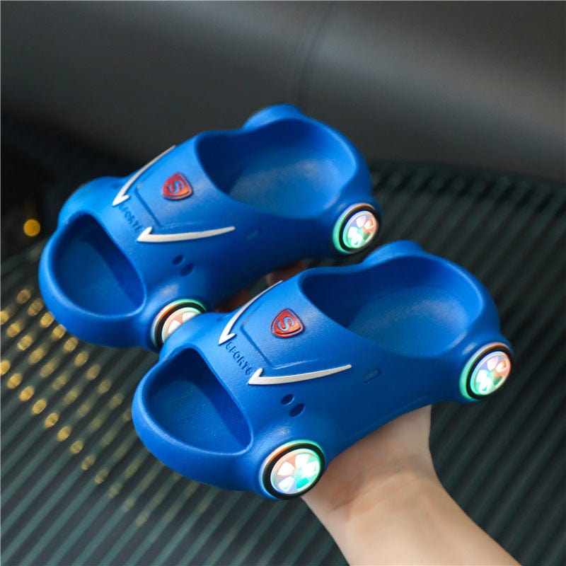 Kids Glowing Slippers Cartoon Car Sandals Children Sandals Anti Slip Boys Girls Luminous Slippers Summer Beach Shoes kids fashion novaa Blue 20or21