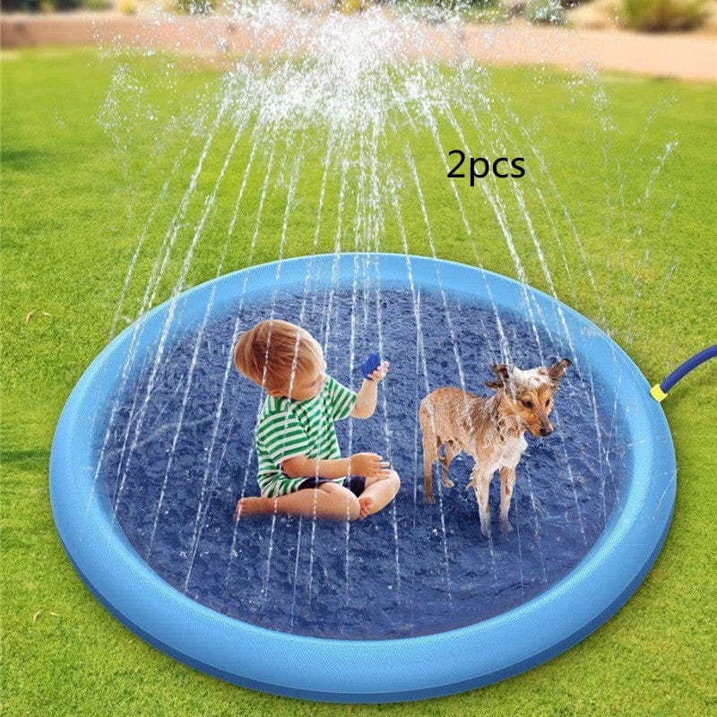Non-Slip Splash Pad For Kids And Pet Dog Pool Summer Outdoor Water Toys Fun Backyard Fountain Play Mat kids fashion novaa Blue150cm2pcs