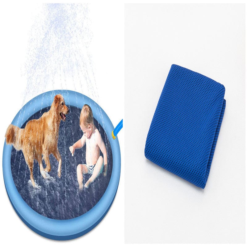 Non-Slip Splash Pad For Kids And Pet Dog Pool Summer Outdoor Water Toys Fun Backyard Fountain Play Mat kids fashion novaa Blue170cm with towel