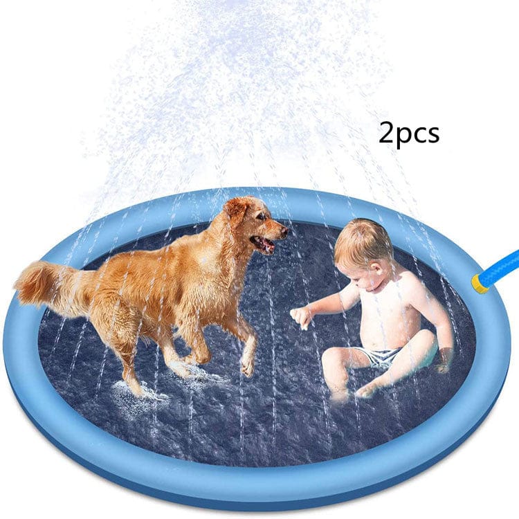 Non-Slip Splash Pad For Kids And Pet Dog Pool Summer Outdoor Water Toys Fun Backyard Fountain Play Mat kids fashion novaa Blue170cm2pcs