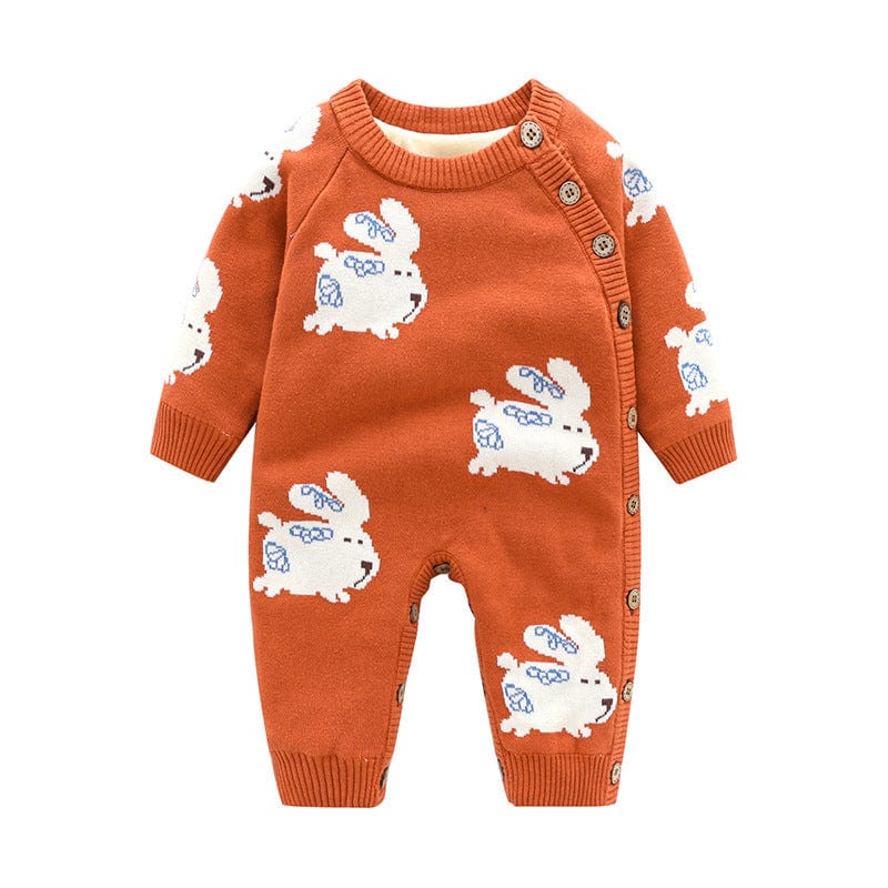 Newborn Baby Clothes Baby Crawling Clothes Thickening Out Baby Harness kids fashion novaa Brick red rabbit 80cm