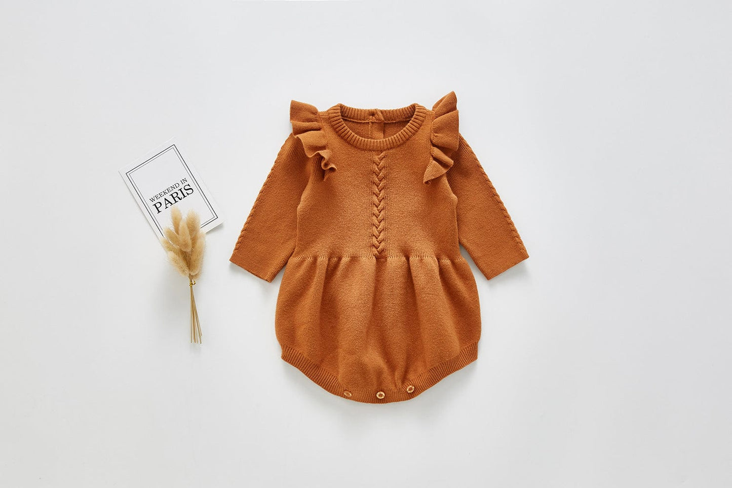 Small flying sleeve knitted baby one piece clothes kids fashion novaa Brown 100cm