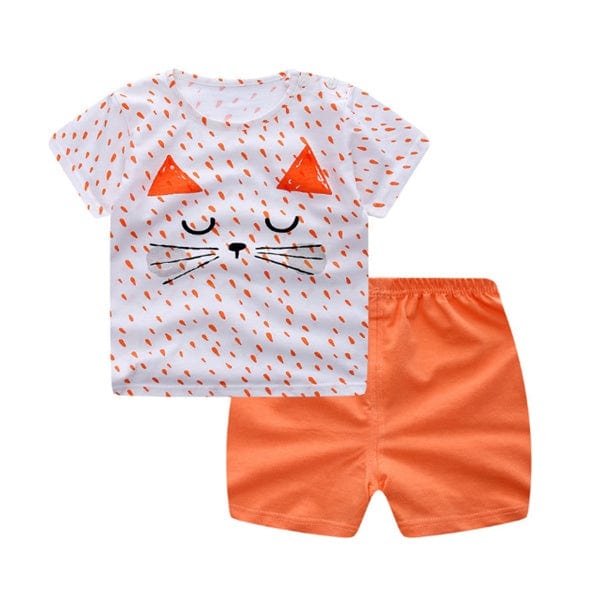 Cartoon Clothing Baby Boy Summer Clothes T-shirt Baby Girl Casual Clothing Sets kids fashion novaa Cat 100cm