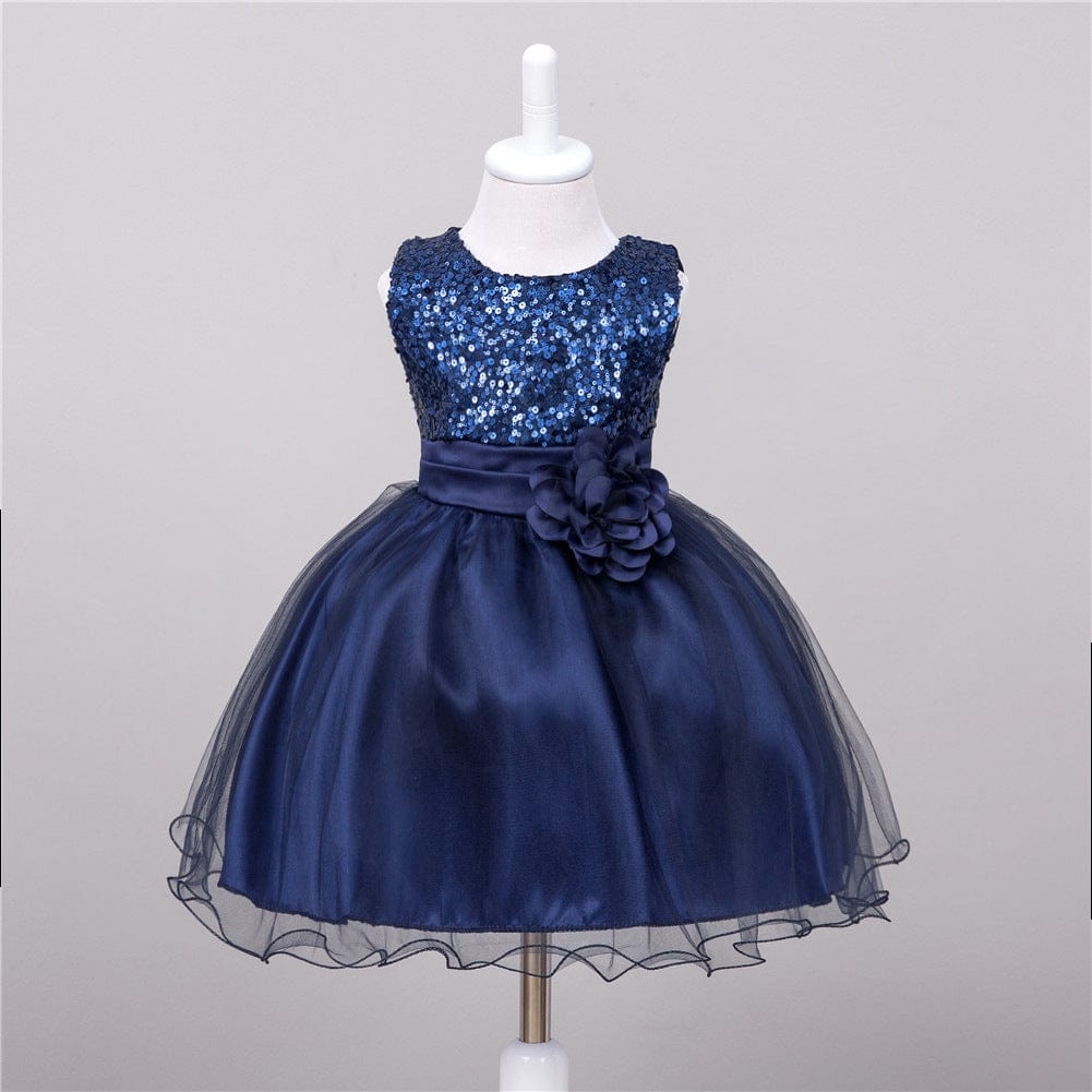 Baby Sequin Dress Flower Girl Wedding Princess Dress kids fashion novaa Dark blue L