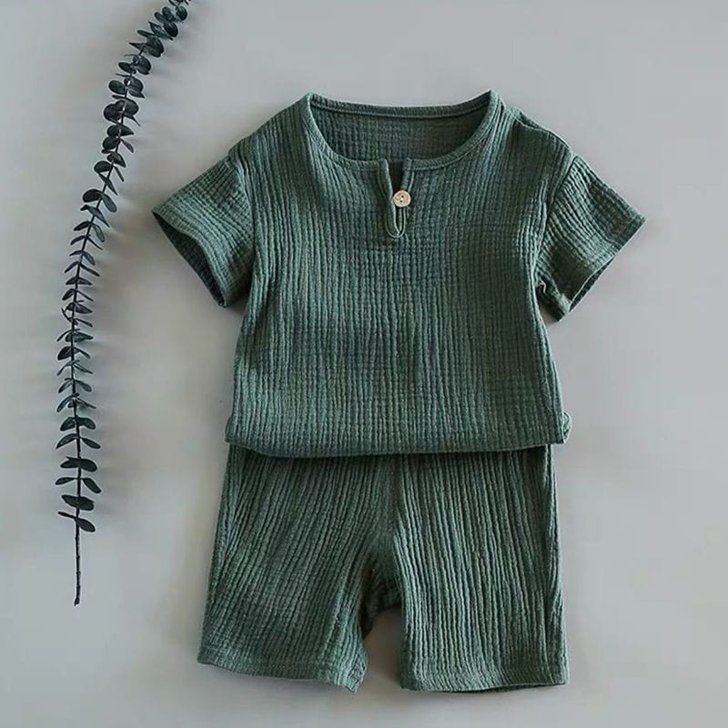 Boy And Girl Baby Short-sleeved Summer Suit kids fashion novaa Green 100