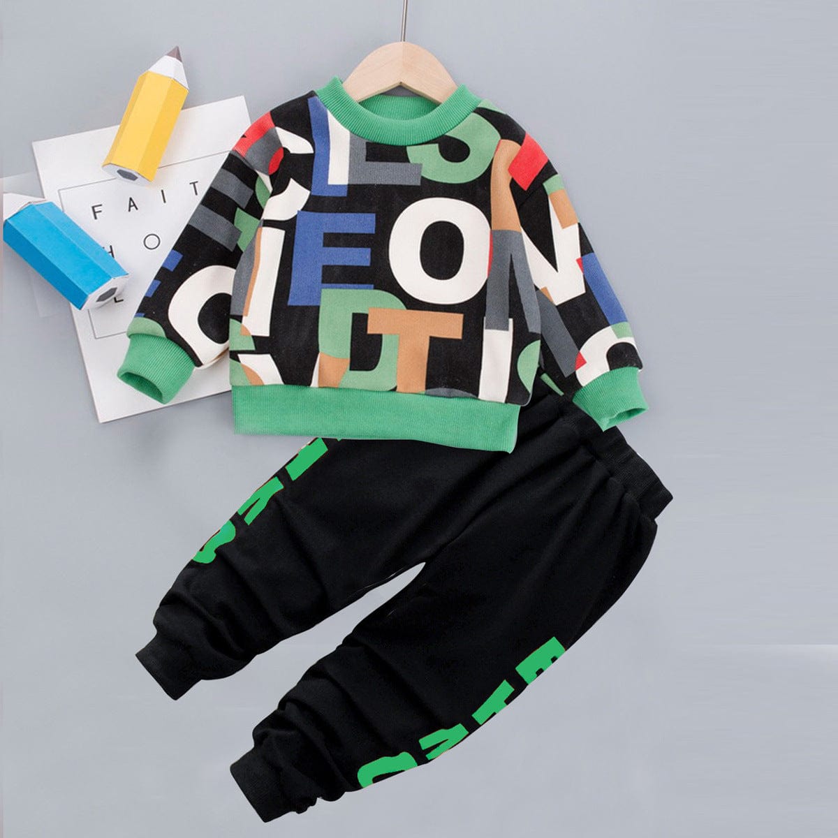 Spring children's clothing boy and girl suit two-piece cartoon sweater kids fashion novaa Green 100cm