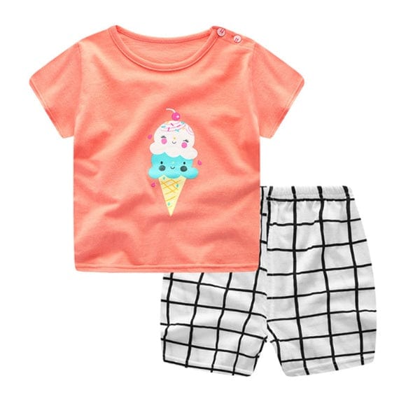 Cartoon Clothing Baby Boy Summer Clothes T-shirt Baby Girl Casual Clothing Sets kids fashion novaa Ice cream 100cm