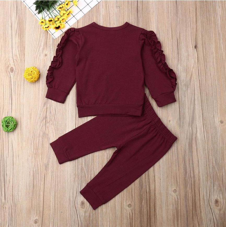 Newborn Baby Boys Girls Ruffles Jumper Solid Long Sleeve Sweatshirt Tops Pants Infant Kids 2Pcs Outfits Clothes Set Fall Clothes kids fashion novaa