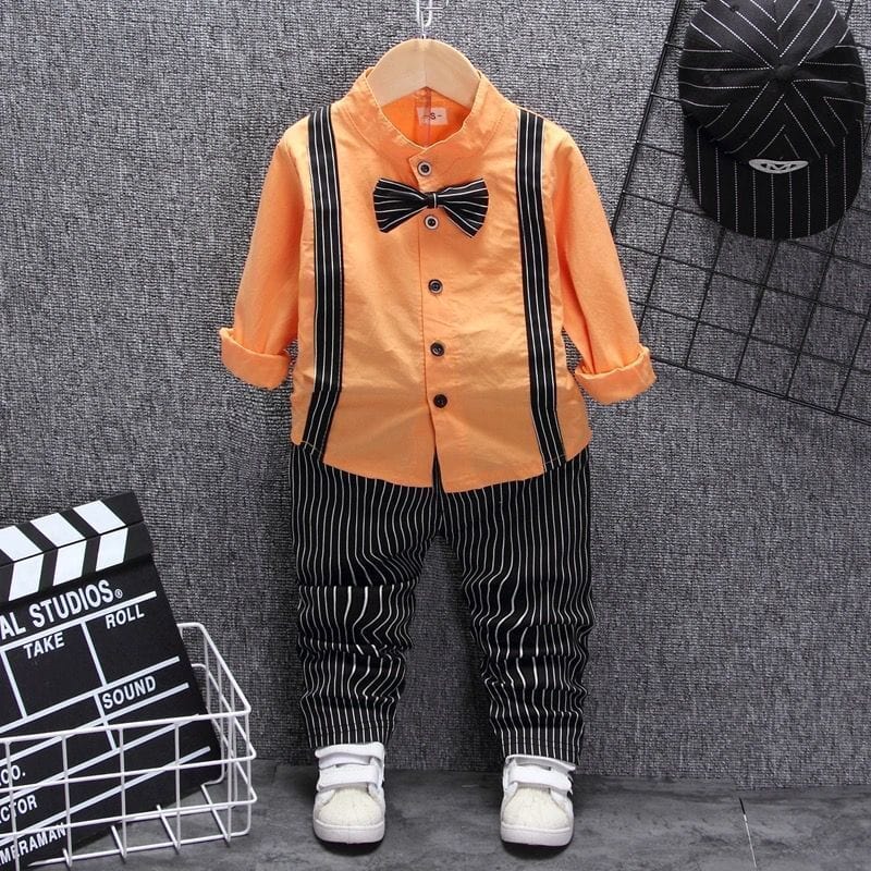 Boys Bib Two-piece Children's Clothing kids fashion novaa Orange 100cm