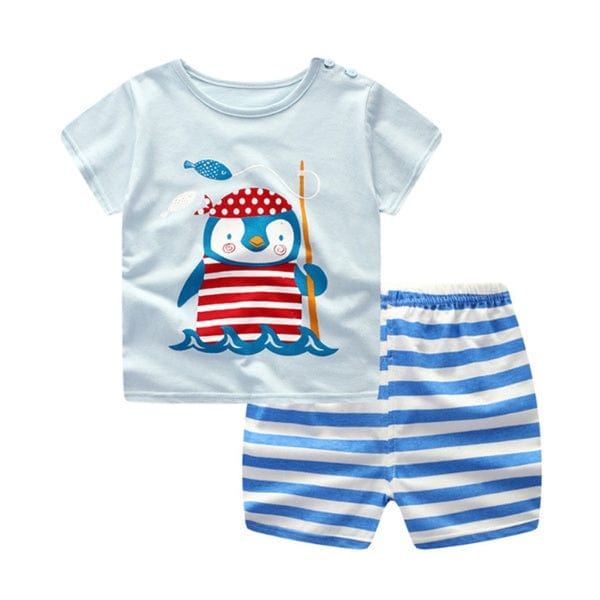 Cartoon Clothing Baby Boy Summer Clothes T-shirt Baby Girl Casual Clothing Sets kids fashion novaa Penguin 100cm