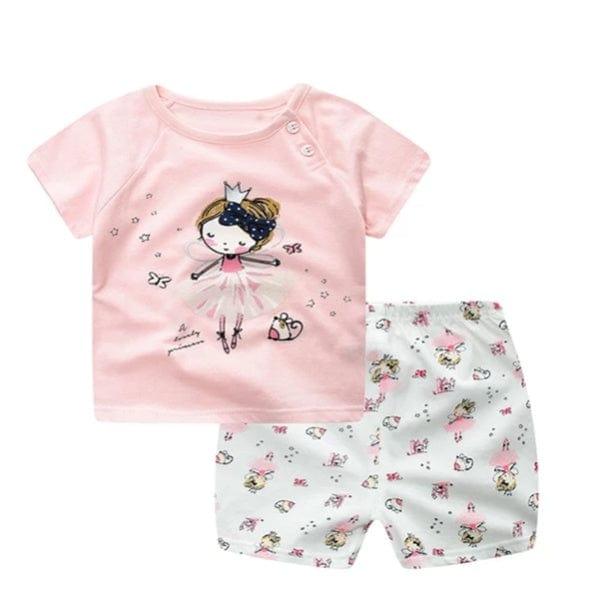 Cartoon Clothing Baby Boy Summer Clothes T-shirt Baby Girl Casual Clothing Sets kids fashion novaa Pink 100cm