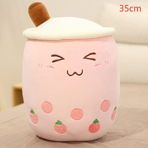 Cute Fruit Drink Plush Stuffed Soft Strawberry Milk Tea Plush Boba Tea Cup Toy Bubble Tea Pillow Cushion Kids Gift kids fashion novaa Pink 35CM