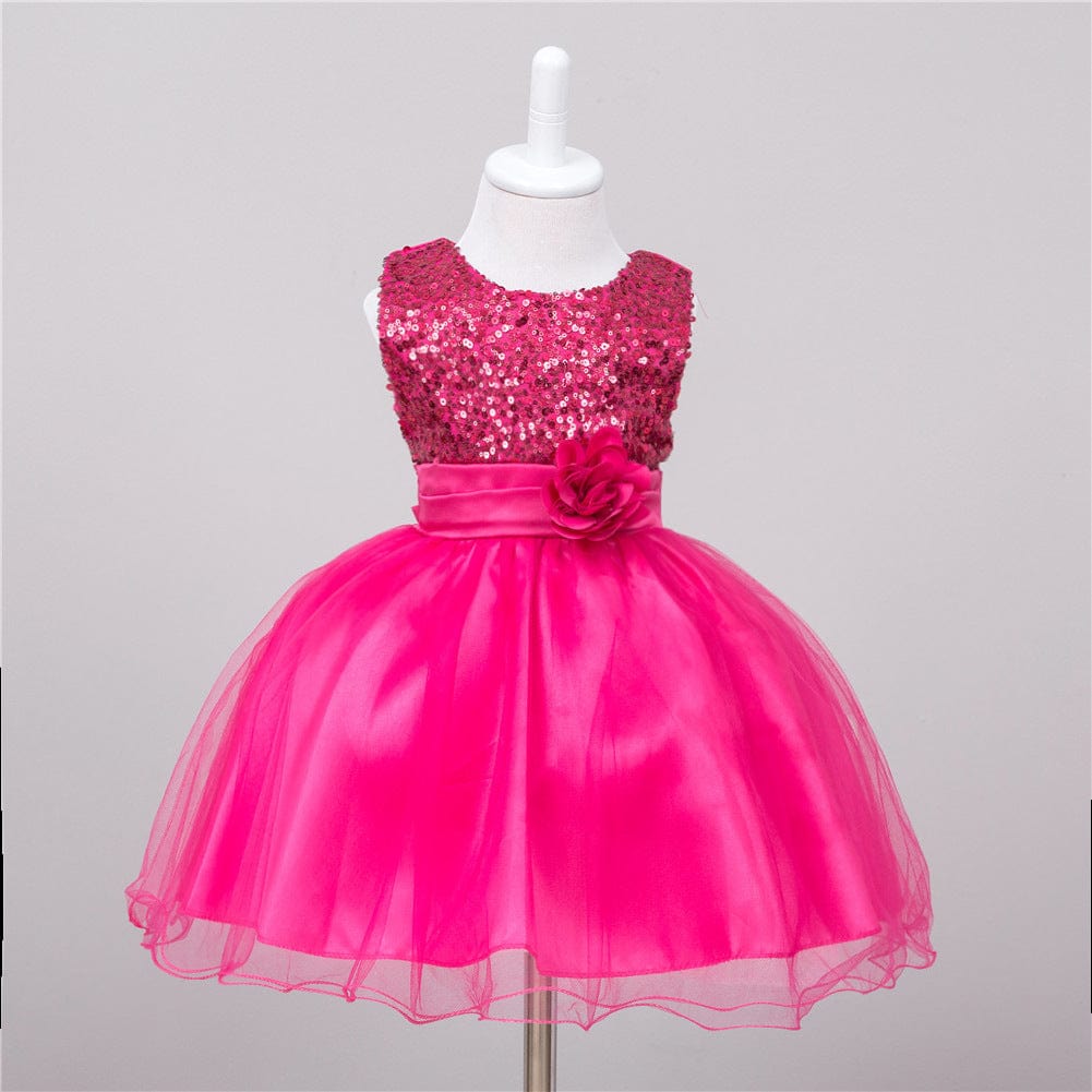 Baby Sequin Dress Flower Girl Wedding Princess Dress kids fashion novaa Rose red L