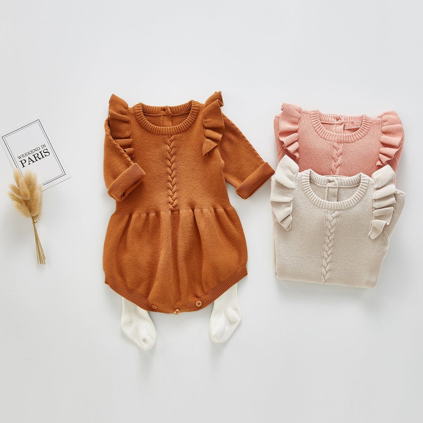 Small flying sleeve knitted baby one piece clothes kids fashion novaa