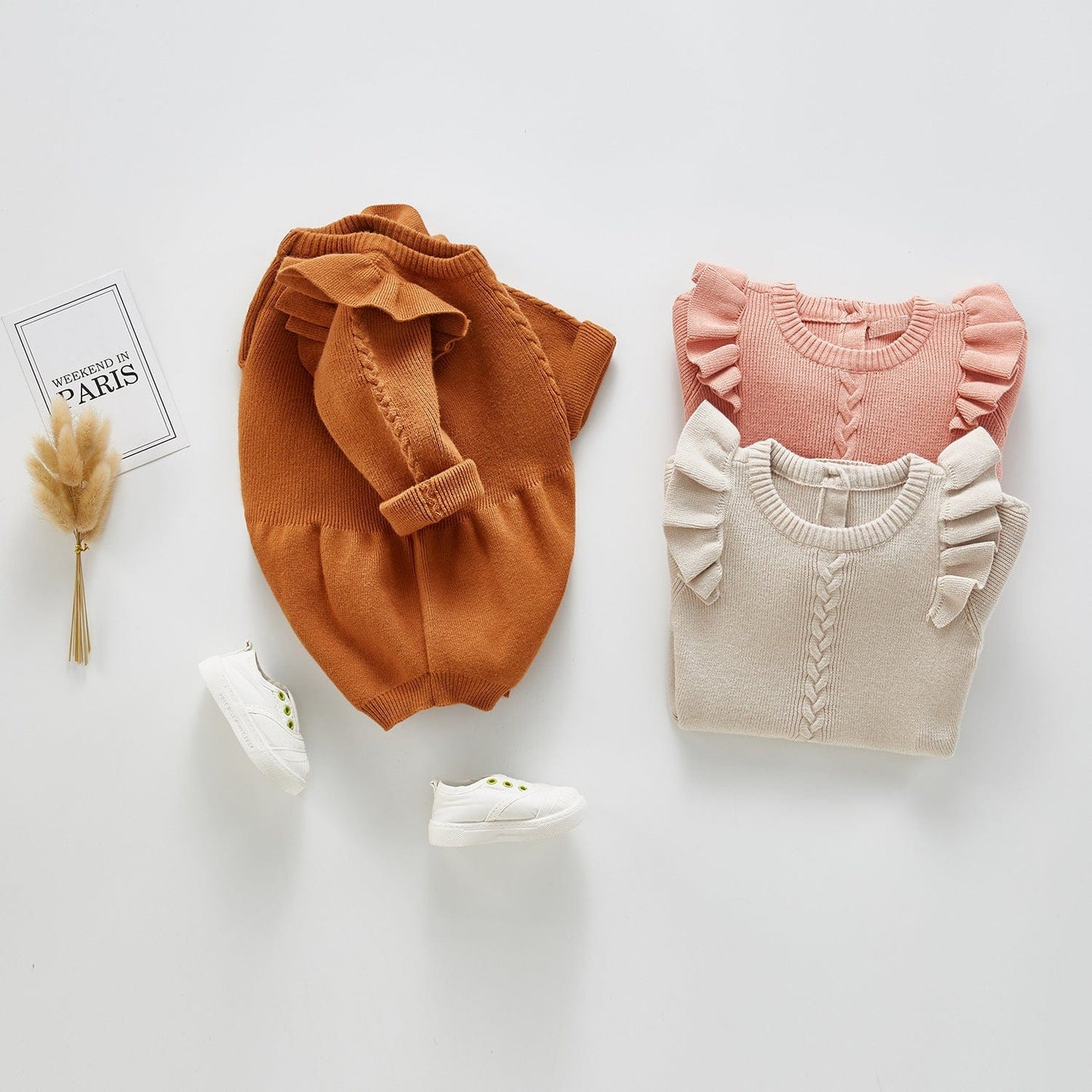 Small flying sleeve knitted baby one piece clothes kids fashion novaa