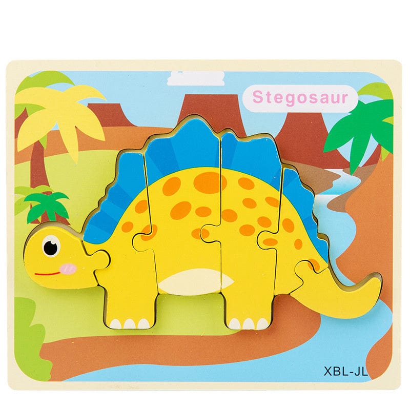 Baby Wooden Cartoon Dinosaur 3D Puzzle Jigsaw for Kids Montessori Early Learning Educational Puzzle Toys kids fashion novaa Stegosaurus