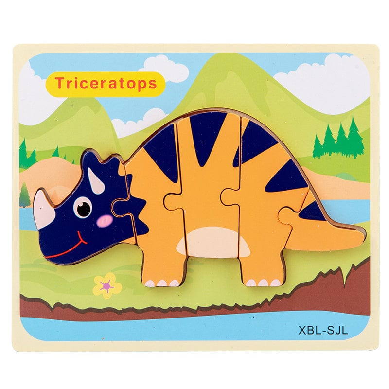 Baby Wooden Cartoon Dinosaur 3D Puzzle Jigsaw for Kids Montessori Early Learning Educational Puzzle Toys kids fashion novaa Triceratops