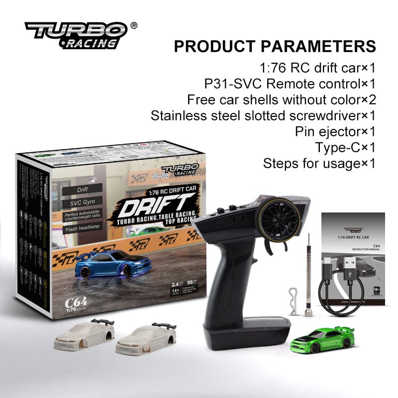 Turbo Racing 1vs76 C64 Drift RC Car With Gyro Radio Full Proportional Remote Control Toys RTR Kit For Kids And Adults kids fashion novaa