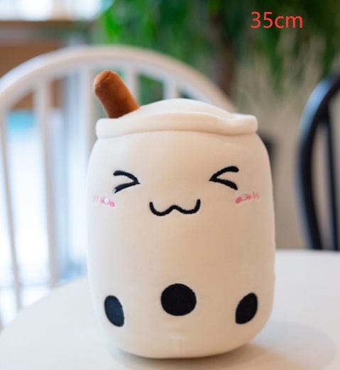 fashion novaa kids White triangle eyes / 35cm Cute Fruit Drink Plush Stuffed Soft Strawberry Milk Tea Plush Boba Tea Cup Toy Bubble Tea Pillow Cushion Kids Gift