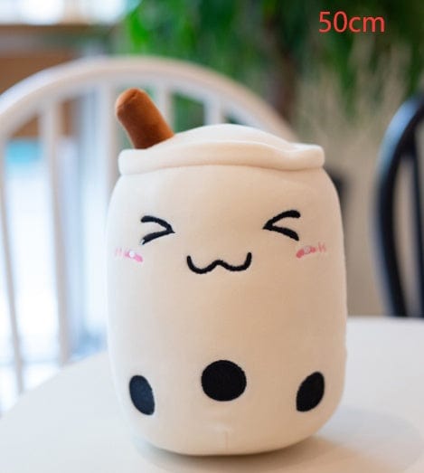 fashion novaa kids White triangle eyes / 50cm Cute Fruit Drink Plush Stuffed Soft Strawberry Milk Tea Plush Boba Tea Cup Toy Bubble Tea Pillow Cushion Kids Gift