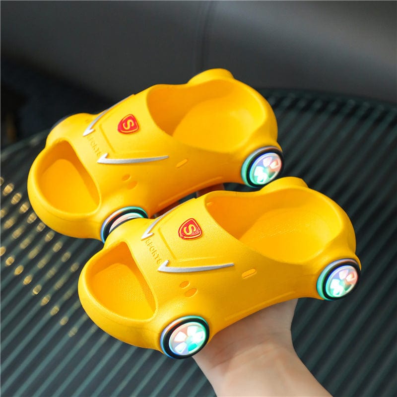 Kids Glowing Slippers Cartoon Car Sandals Children Sandals Anti Slip Boys Girls Luminous Slippers Summer Beach Shoes kids fashion novaa Yellow 20or21