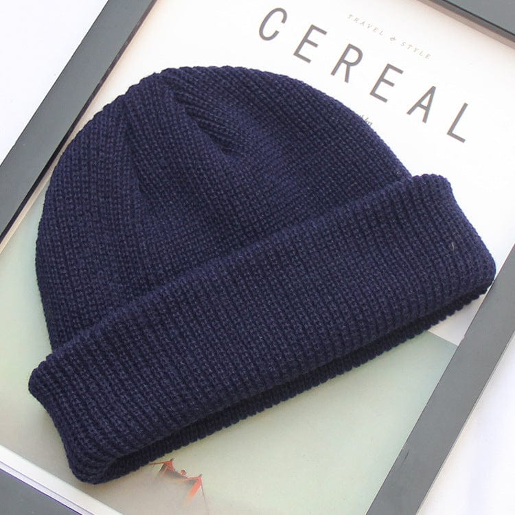 New Fashion Mens Beanie Winter Knit Hat Boy Skullcap Sailor Cap Cuffs Retro Navy Short Hat Solid Color Unisex Autumn Warm Cap men collecthion fashion novaa Navy Blue M