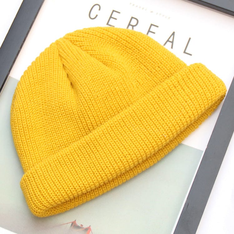 New Fashion Mens Beanie Winter Knit Hat Boy Skullcap Sailor Cap Cuffs Retro Navy Short Hat Solid Color Unisex Autumn Warm Cap men collecthion fashion novaa Yellow M