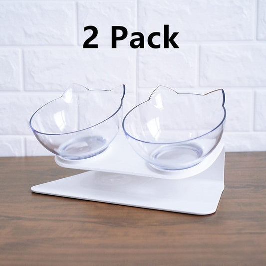 Cat Double Bowl Cat Food Bowl Protects Cervical Vertebra pet Vismera 2 Pack Double white