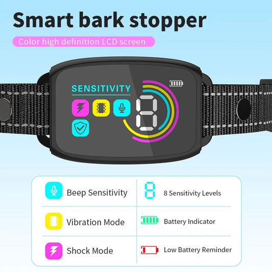 Smart Automatic Anti Barking Dog Collar Rechargeable Bark Stopper Stop Barking HD Digital Display IP67 Waterproof Collar For Dogs Pet Products pet Vismera